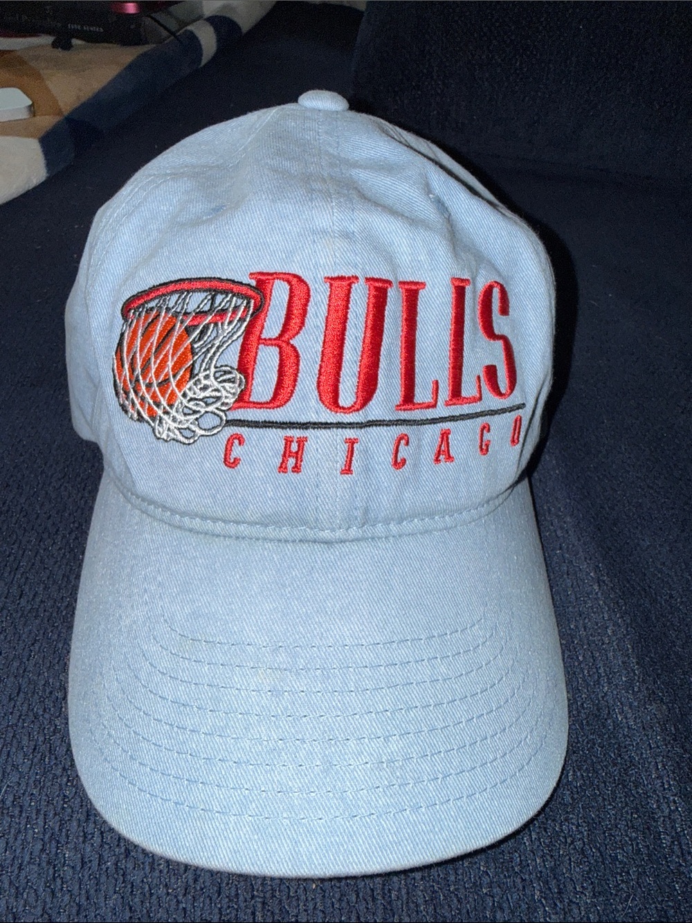 Mitchell & Ness Light Blue and Black Baseball Cap with Red Embroidery
